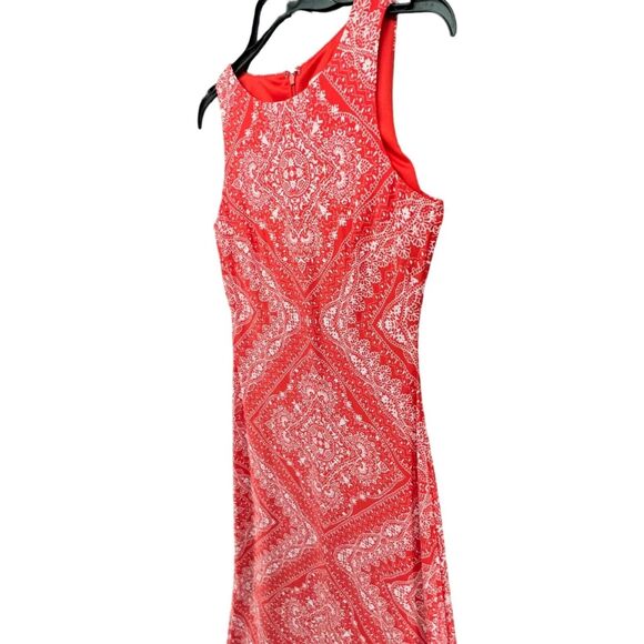 Eliza J Maxi Dress 4 Red Geo Bandana Print Sleeveless Stretch Jersey Feminine - Picture 5 of 15